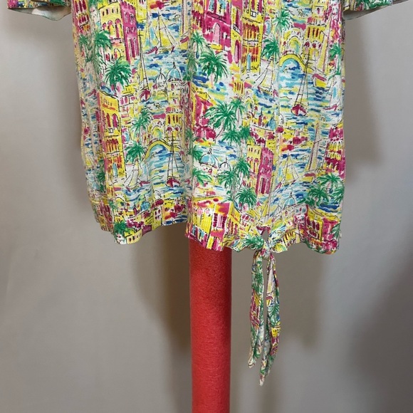 Talbots Multicolor Tropical Print Short Sleeve Top XL. Greece themed Thin - Picture 4 of 6